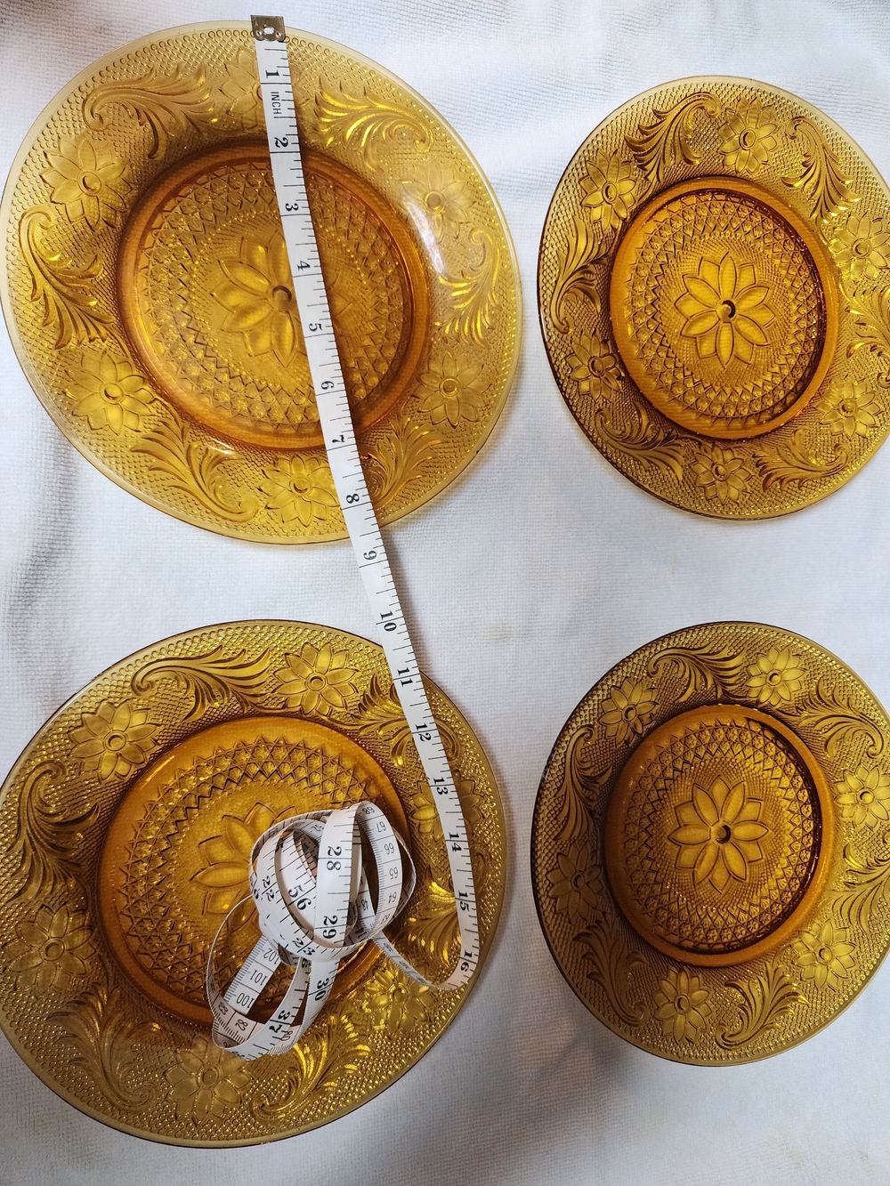 Amber Pressed Glass Dessert Plates - Set of 4
